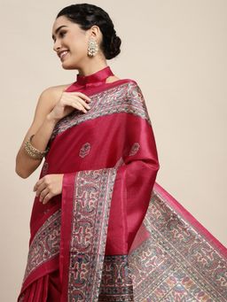 Odette - Khadi Silk Pink Printed Saree with Unstitched Blouse