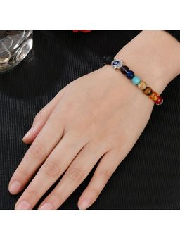 Yellow Chimes - Women Black and Blue 7 Chakra Evil Eye Lava Stone Bracelet