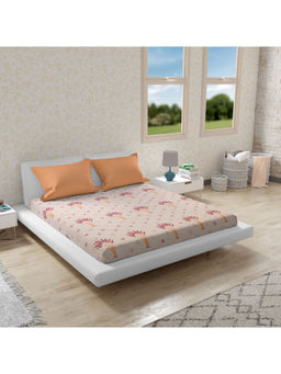 HomeTown - Emilia 100% Cotton Queen Double Bedsheet in Beige Coral Colour