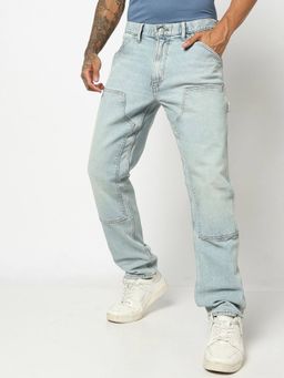 GAP - Men Blue Cotton Blend Solid Straight Jeans