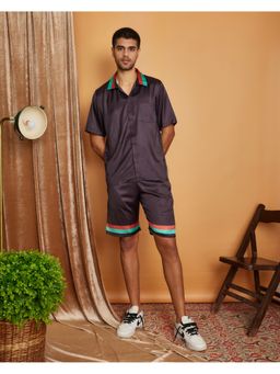 CLUBHAVANA - Black Cross Bar Premium Soft Satin Co-Ord Set