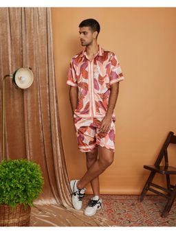 CLUBHAVANA - Orange Earthy Drift Leaf Premium Soft Satin Co-Ord Set