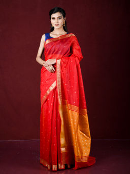 EXCLUSIVA - Red Zari Woven Work Banarasi Saree with Unstitched Blouse