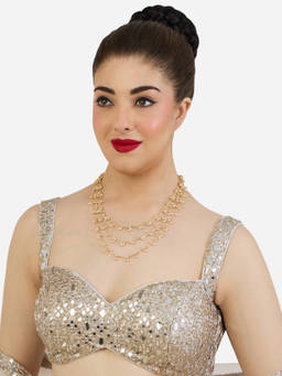 Zaveri Pearls - Gold Tone Dangling Pearls Embellished Multilayer Necklace