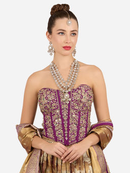 Zaveri Pearls - Gold Tone Stones Layered Necklace Earring Maangtikka Jewellery Set