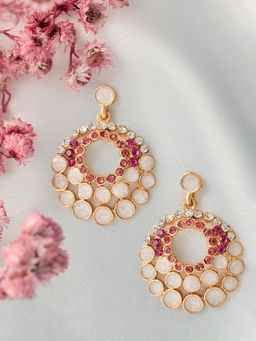 Zaveri Pearls - White Enamel Pink Dazzling Diamonds Party Bling Contemporary Earring