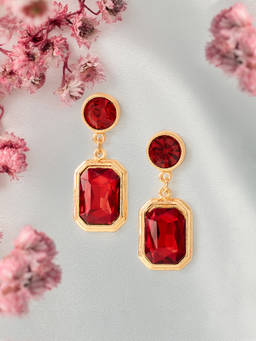 Zaveri Pearls - Red Stones Embellished Colour Pop Contemporary Drop Earring