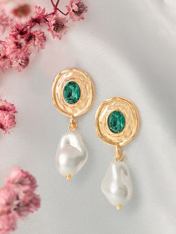 Zaveri Pearls - Green Stones Embellished Contemporary Pearl Drop Earring