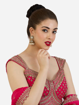 Zaveri Pearls - Antique Gold Tone Dazzling Stones Beads Jhumkas