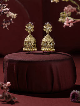 Zaveri Pearls - Gold Tone Stones Beads Drop Traditional Jhumkas
