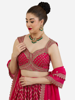 Zaveri Pearls - Pink Green Stones Beads Statement Necklace Set