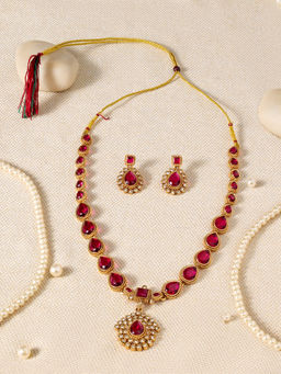 Zaveri Pearls - Pink Stones Color Pop Statement Necklace Set