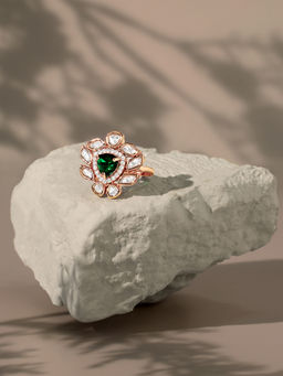 Zaveri Pearls - Green Dazzling Cubic Zirconia Contemporary Brass Ring