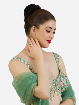 Zaveri Pearls - Green Dazzling Cubic Zirconia Contemporary Brass Ring