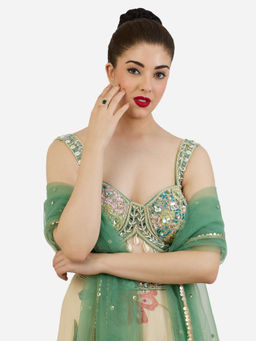 Zaveri Pearls - Green Dazzling Cubic Zirconia Contemporary Brass Ring