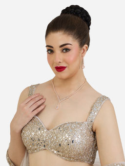 Zaveri Pearls - Rose Gold Tone Diamonds Contemporary Necklace & Earring Set