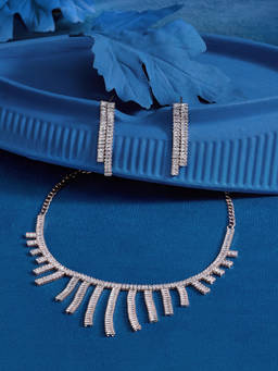 Zaveri Pearls - Rose Gold Tone Diamonds Contemporary Necklace & Earring Set