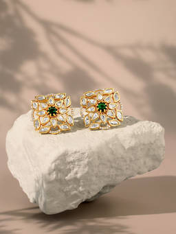 Zaveri Pearls - Green Dazzling Cubic Zirconia Contemporary Brass Stud Earring