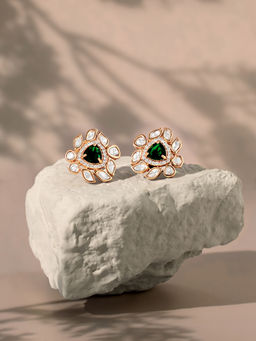 Zaveri Pearls - Green Dazzling Cubic Zirconia Contemporary Brass Stud Earring