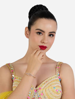 Zaveri Pearls - Rose Gold Tone Cubic Zirconia Contemporary Kada Bracelet