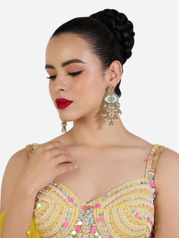 Zaveri Pearls - Mint Green Stones Beads Jhumki Drops Antique Dangle Earring