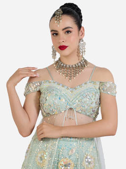 Zaveri Pearls - Antique Gold Tone Stone Pearl Necklace Earring Maangtikka Set