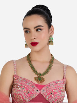 Zaveri Pearls - Green Stones Kairi Motif South Indian Necklace & Earring Set