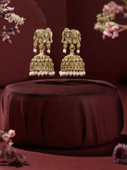 Zaveri Pearls - Gold Tone Elephant Inspired Dangling Pearls Jhumka Earring
