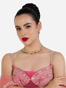 Zaveri Pearls - Pink Green Dangling Beads Embellish Necklace & Earring Set