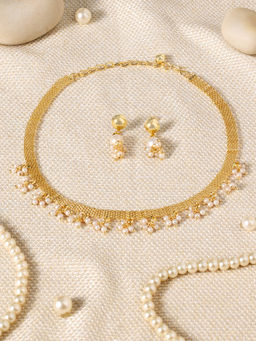 Zaveri Pearls - Gold Tone Dangling Pearls Embellish Necklace & Earring Set