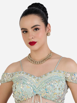 Zaveri Pearls - Champagne Color Stones Beads Layered Necklace & Earring Set