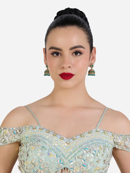 Zaveri Pearls - Green Dazzling Stones & Dangling Beads Jhumka Earring