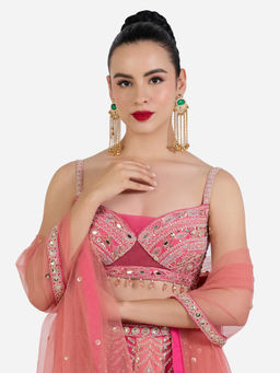 Zaveri Pearls - Green Stones Chain Fringe Kashmiri Ghungroo Dangler Earrings
