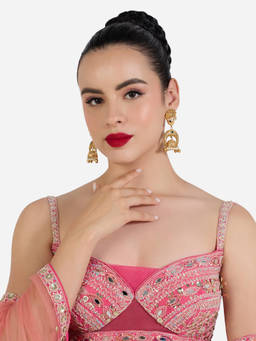 Zaveri Pearls - Gold Tone Peacock Inspired Ethnic Statement Jhumka Earring