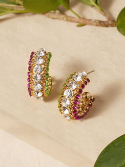 Zaveri Pearls - Multi-Color Diamonds Party Bling Contemporary Semi Hoop Earrings