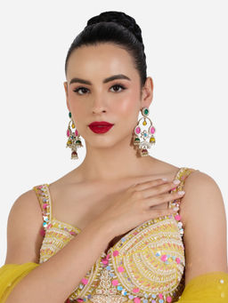 Zaveri Pearls - Multi-Color Stones Beads Meenakari Antique Jhumki Drop Earrings