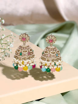 Zaveri Pearls - Multi-Color Stones and Beads Embellish Antique Jhumka Earrings