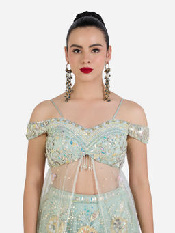 Zaveri Pearls - Blue Beads Ghungroo Chain Fringe Antique Plating Hoop Earrings