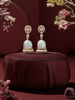 Zaveri Pearls - Turquoise Meenakari Stones Dazzling Beads Jhumka Earrings