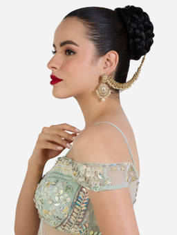Zaveri Pearls - Gold Tone Austrian Diamonds Beads Ear Chain Dangle Earrings