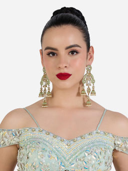 Zaveri Pearls - Mint Green Meenakari Antique Plating Jhumki Dangle Earrings