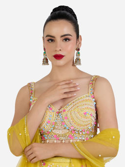 Zaveri Pearls - Multi-Color Stone Bead Diamond Antique EarChain Jhumka Earrings