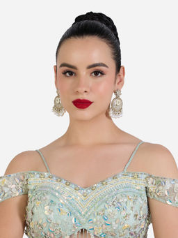 Zaveri Pearls - White Meenakari Dazzling Austrian Diamond Bead Dangle Earrings