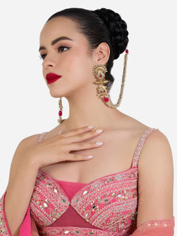 Zaveri Pearls - Pink Stones Beads Diamonds Clustered Ear Chain Dangle Earrings
