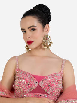 Zaveri Pearls - Pink Blue Enamel Lotus Peacock Jhumki Antique Dangler Earrings