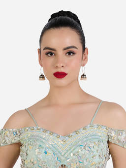 Zaveri Pearls - Black White Meenakari Flowers Beads Drop Jhumka Earrings