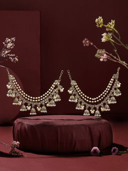 Zaveri Pearls - Champagne Dazzling Stones Beads Layered Jhumki Drop Ear Chain