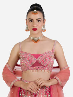 Zaveri Pearls - Orange Stones Choker Necklace Earring and Maang Tikka Set-ZPFK22607