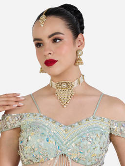 Zaveri Pearls - Gold Tone Kundan Multi Strand Necklace Earring Maang Tikka Set-ZPFK22609