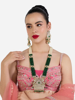 Zaveri Pearls - Green Multi Strand Beaded Stones Bridal Necklace Earring Set-ZPFK22610